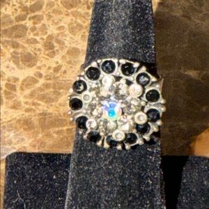 Elegant Silver and Black  crystal adjustable Women's Ring